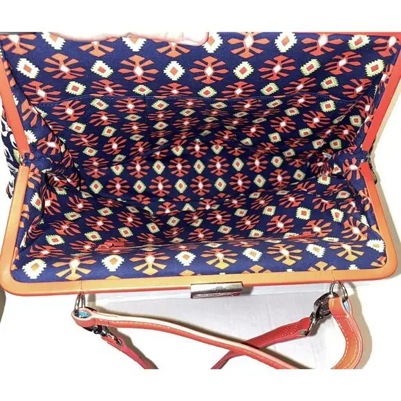 Vera Bradley Medium‎ Handbag Purse Black Orange Green White Pattern Snap Closure - Picture 7 of 8